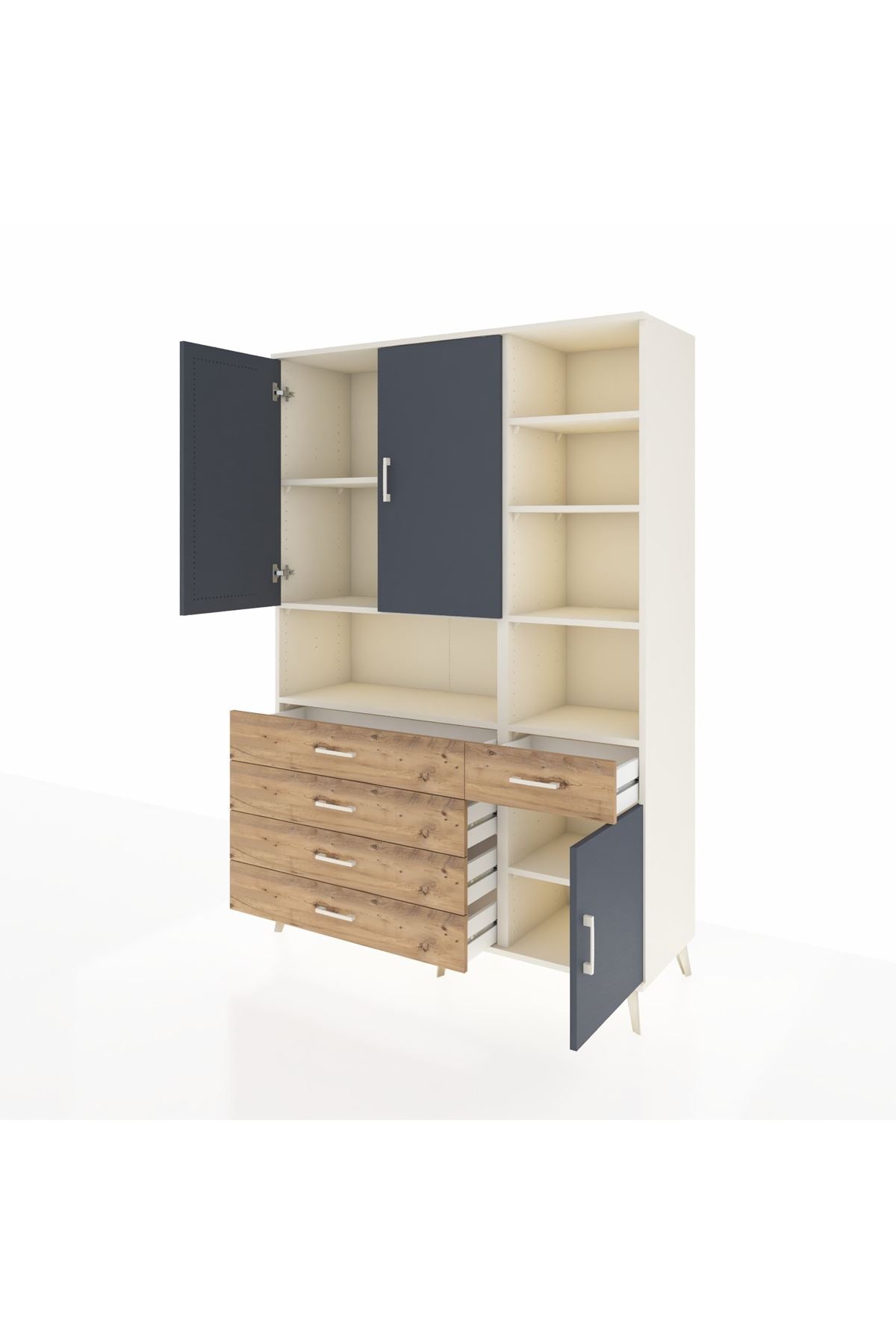 Hyperion Dolap 8 Raflı 5 Çekmeceli 3 Kapaklı 132x44x195 Aytaşı-Antrasit/Çam