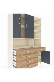 Hyperion Dolap 8 Raflı 5 Çekmeceli 3 Kapaklı 132x44x195 Aytaşı-Antrasit/Çam