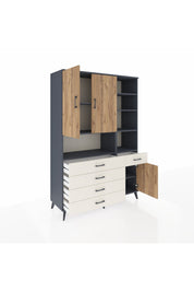 Hyperion Dolap 8 Raflı 5 Çekmeceli 3 Kapaklı 132x44x195 Antrasit-Çam/Aytaşı