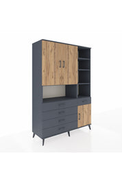 Hyperion Dolap 8 Raflı 5 Çekmeceli 3 Kapaklı 132x44x195 Antrasit-Çam/Antrasit