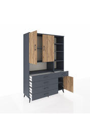 Hyperion Dolap 8 Raflı 5 Çekmeceli 3 Kapaklı 132x44x195 Antrasit-Çam/Antrasit
