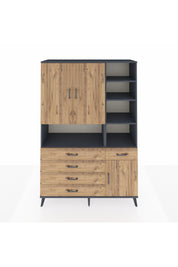 Hyperion Dolap 8 Raflı 5 Çekmeceli 3 Kapaklı 132x44x195 Antrasit-Çam/Çam