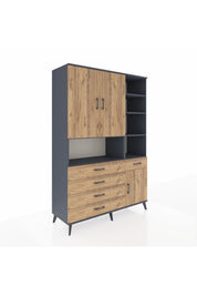 Hyperion Dolap 8 Raflı 5 Çekmeceli 3 Kapaklı 132x44x195 Antrasit-Çam/Çam