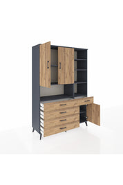Hyperion Dolap 8 Raflı 5 Çekmeceli 3 Kapaklı 132x44x195 Antrasit-Çam/Çam