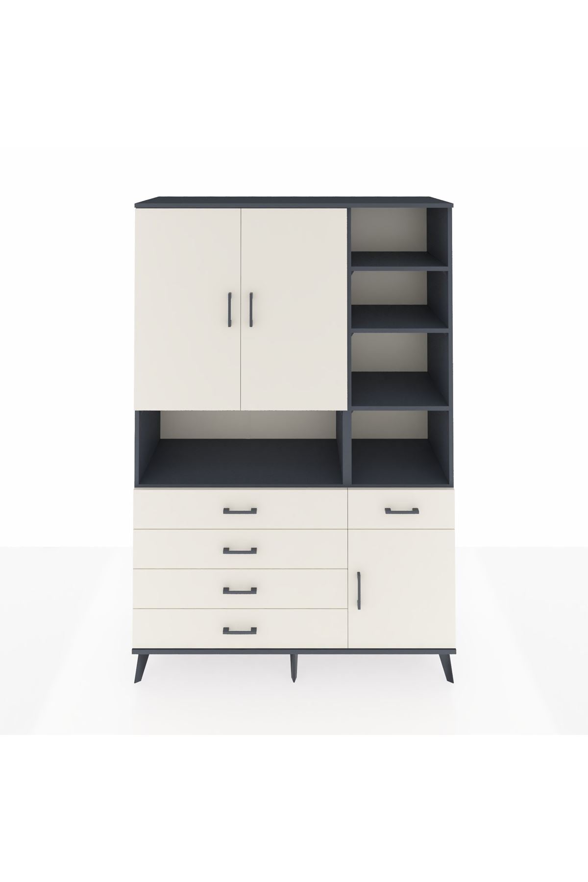 Hyperion Dolap 8 Raflı 5 Çekmeceli 3 Kapaklı 132x44x195 Antrasit-Aytaşı/Aytaşı