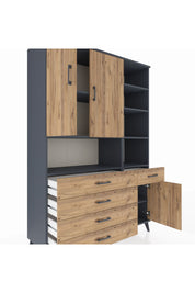 Hyperion Dolap 8 Raflı 5 Çekmeceli 3 Kapaklı 132x44x195 Antrasit-Çam/Çam