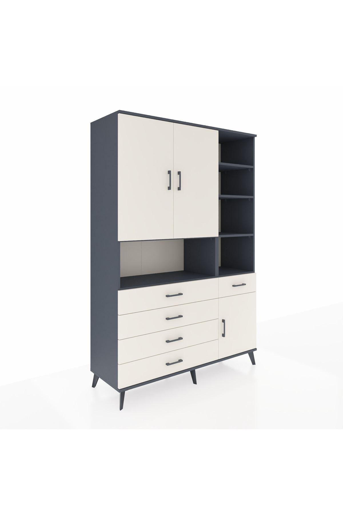 Hyperion Dolap 8 Raflı 5 Çekmeceli 3 Kapaklı 132x44x195 Antrasit-Aytaşı/Aytaşı