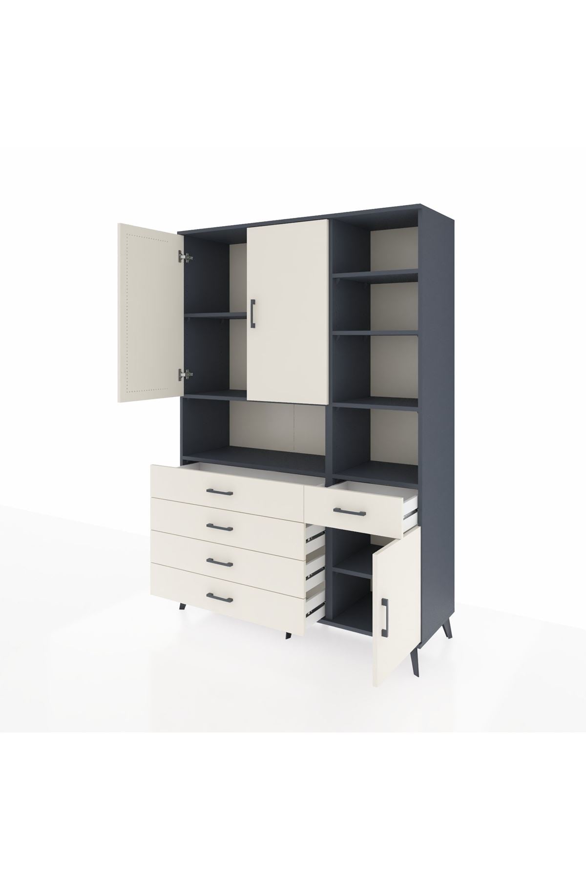 Hyperion Dolap 8 Raflı 5 Çekmeceli 3 Kapaklı 132x44x195 Antrasit-Aytaşı/Aytaşı