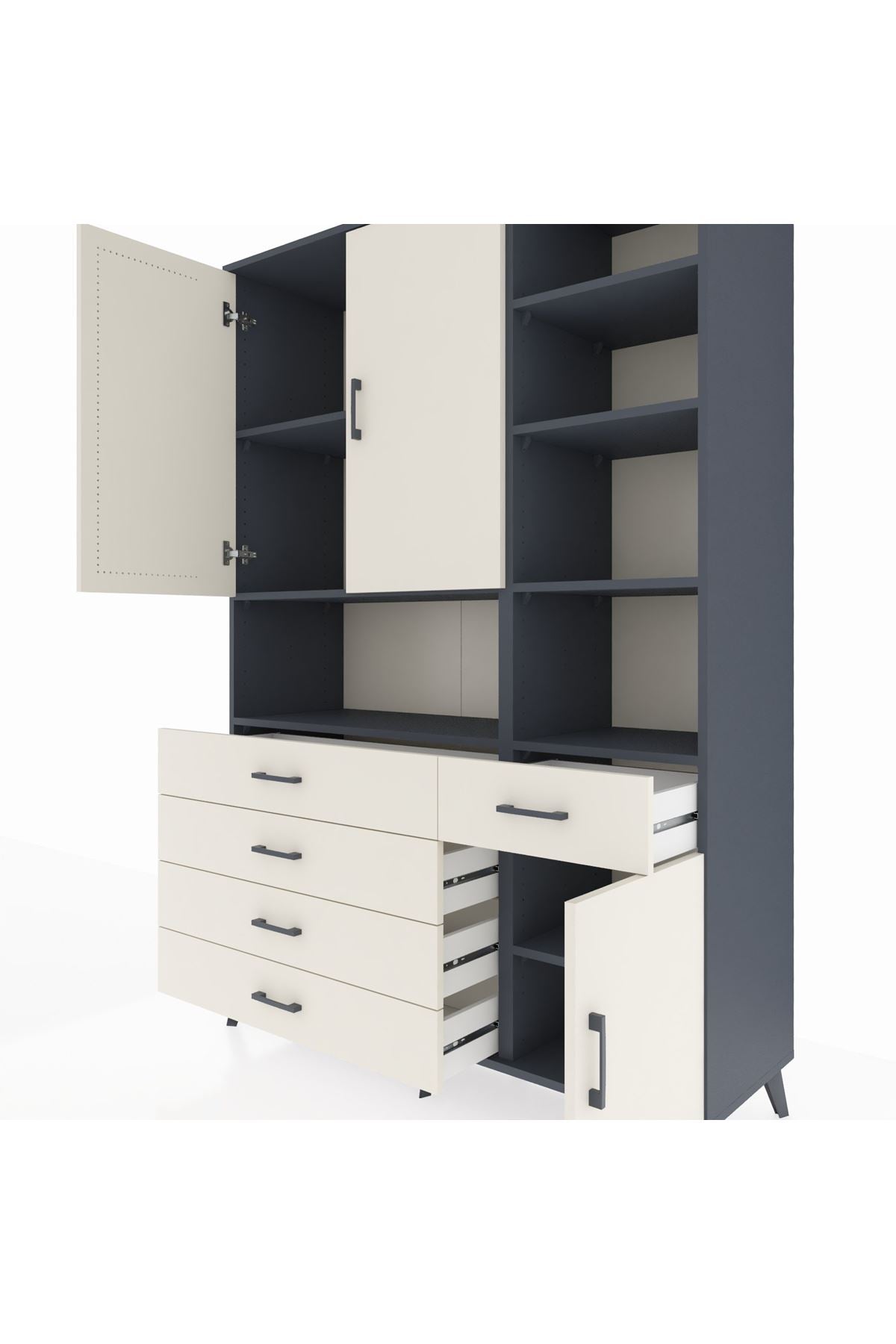 Hyperion Dolap 8 Raflı 5 Çekmeceli 3 Kapaklı 132x44x195 Antrasit-Aytaşı/Aytaşı