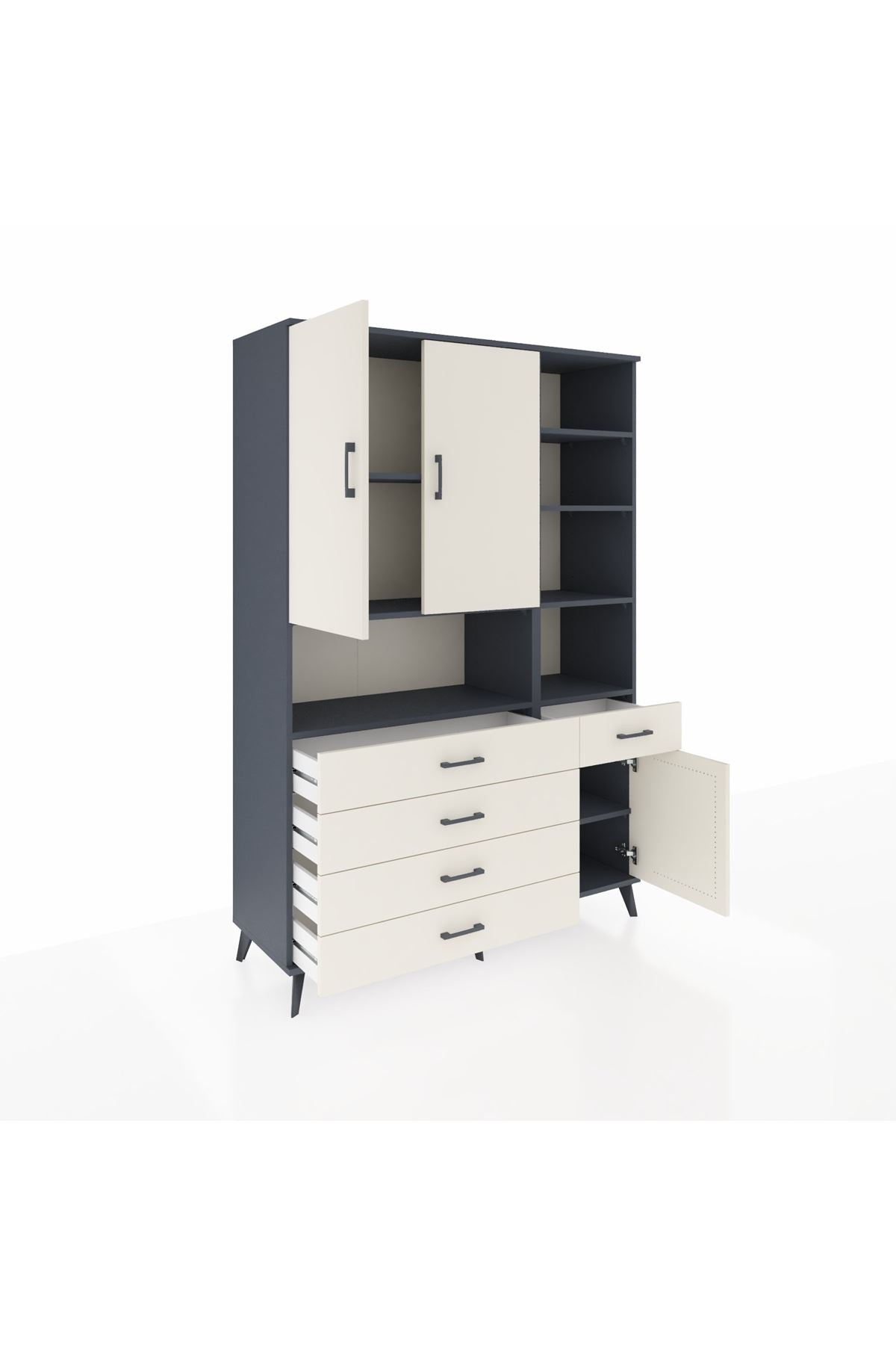 Hyperion Dolap 8 Raflı 5 Çekmeceli 3 Kapaklı 132x44x195 Antrasit-Aytaşı/Aytaşı