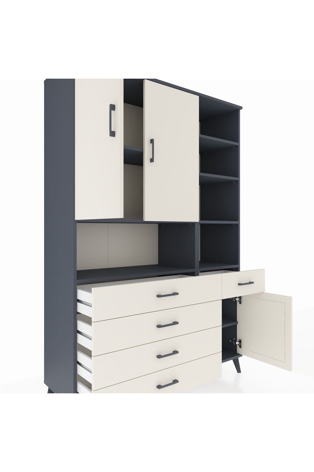 Hyperion Dolap 8 Raflı 5 Çekmeceli 3 Kapaklı 132x44x195 Antrasit-Aytaşı/Aytaşı