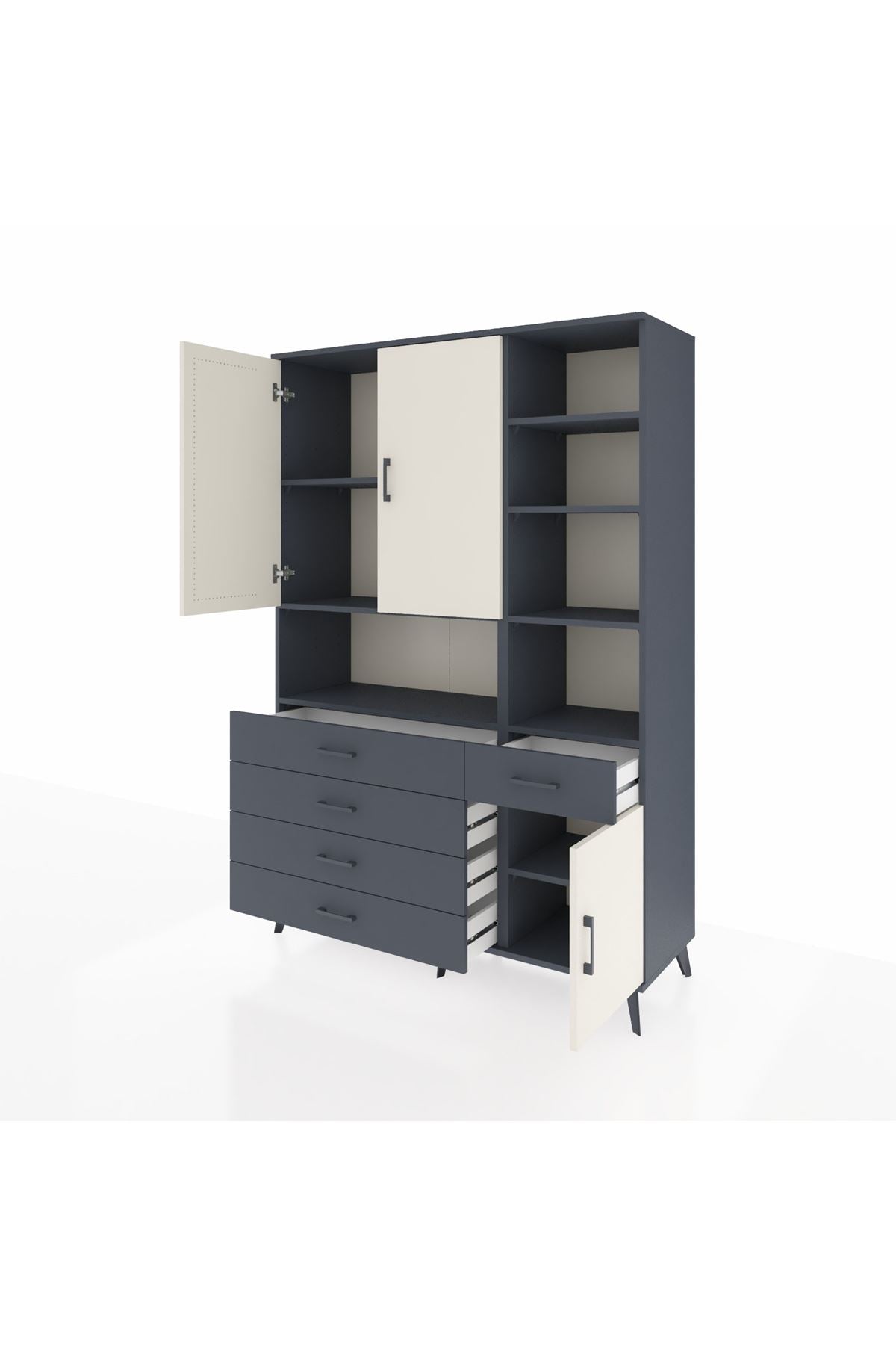 Hyperion Dolap 8 Raflı 5 Çekmeceli 3 Kapaklı 132x44x195 Antrasit-Aytaşı/Antrasit