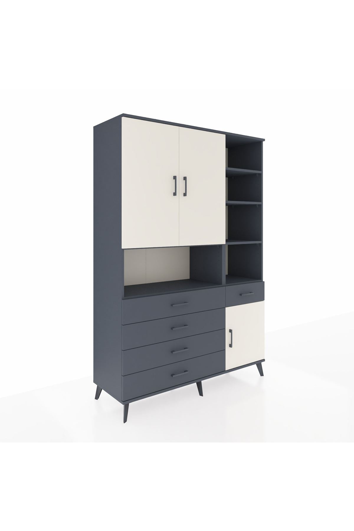 Hyperion Dolap 8 Raflı 5 Çekmeceli 3 Kapaklı 132x44x195 Antrasit-Aytaşı/Antrasit