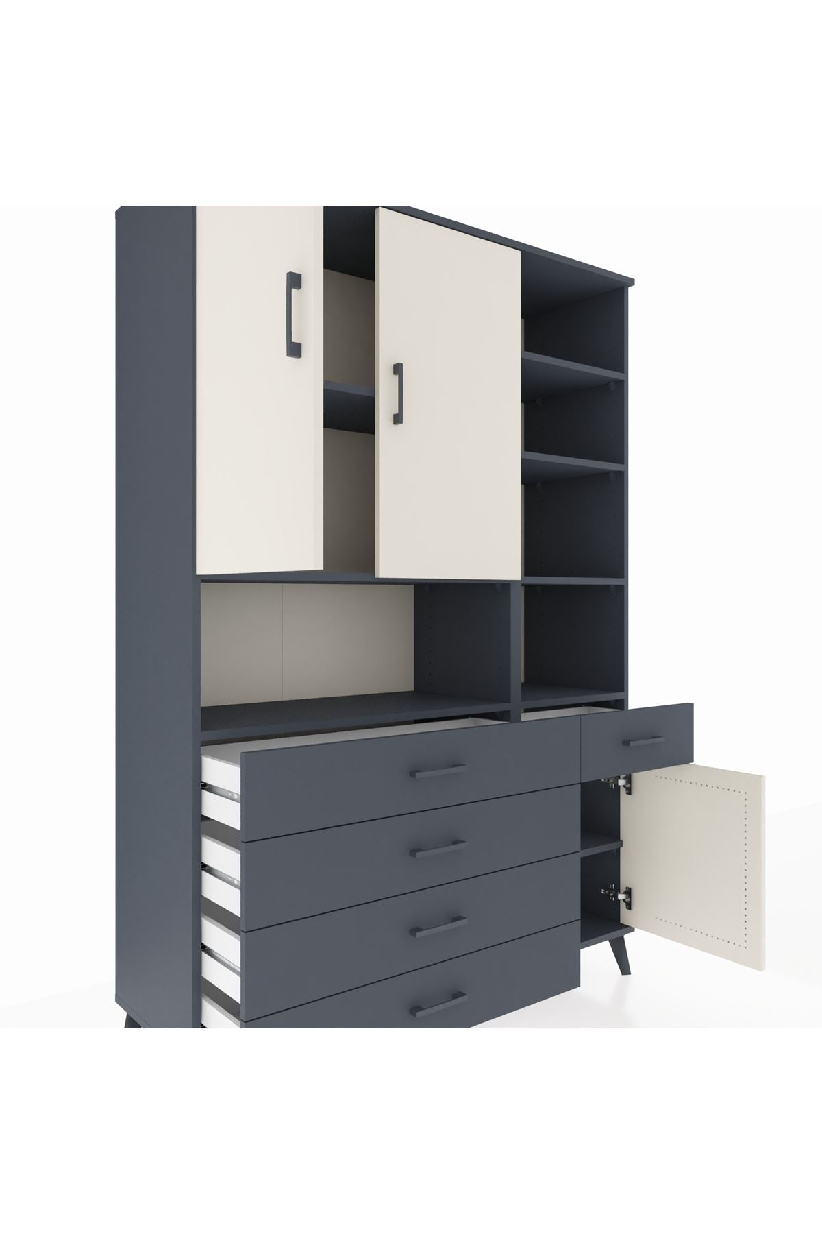 Hyperion Dolap 8 Raflı 5 Çekmeceli 3 Kapaklı 132x44x195 Antrasit-Aytaşı/Antrasit