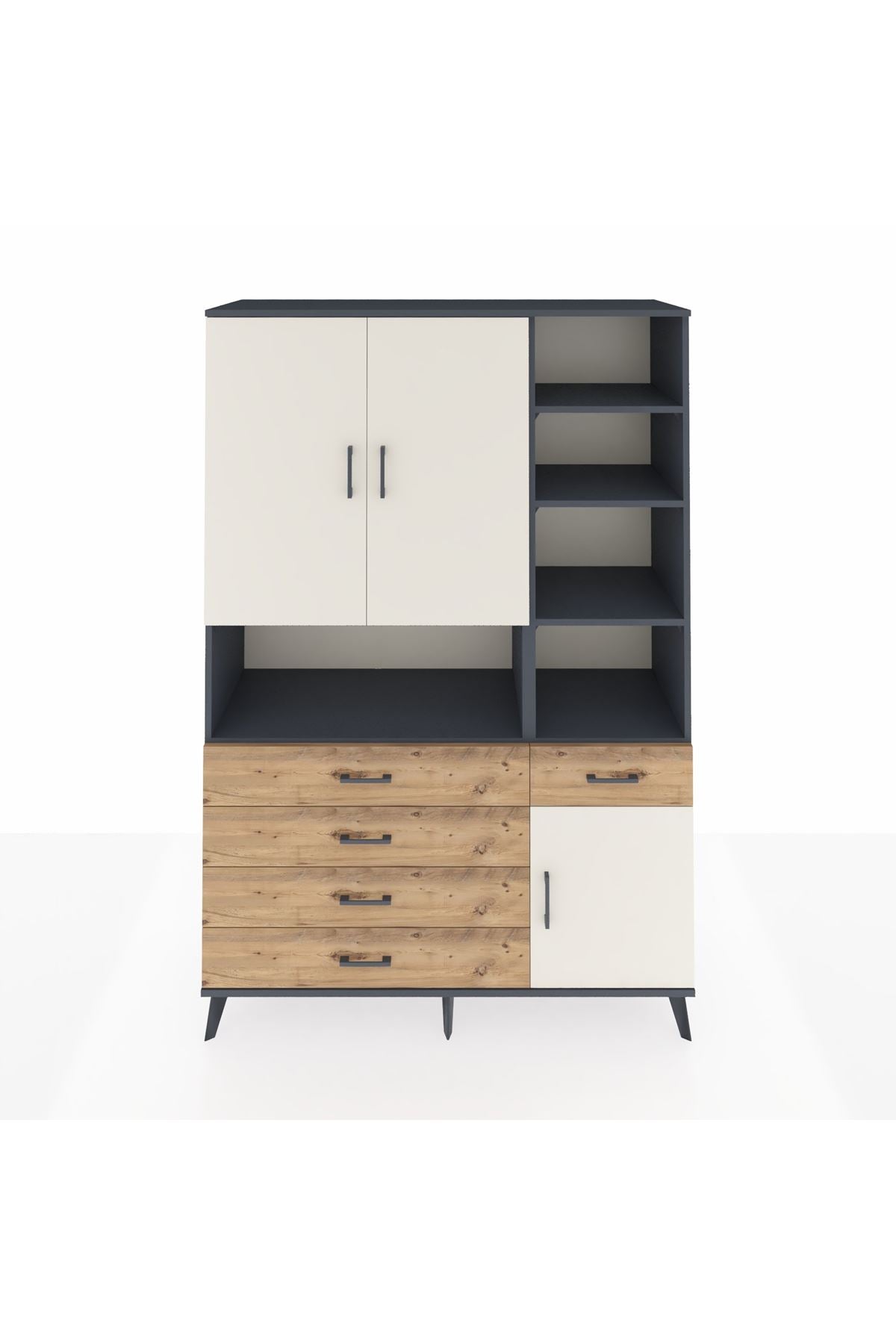 Hyperion Dolap 8 Raflı 5 Çekmeceli 3 Kapaklı 132x44x195 Antrasit-Aytaşı/Çam