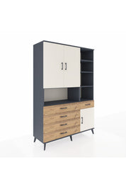 Hyperion Dolap 8 Raflı 5 Çekmeceli 3 Kapaklı 132x44x195 Antrasit-Aytaşı/Çam