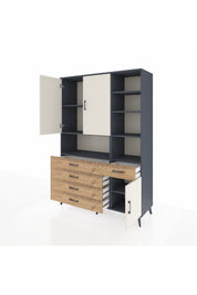 Hyperion Dolap 8 Raflı 5 Çekmeceli 3 Kapaklı 132x44x195 Antrasit-Aytaşı/Çam