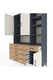 Hyperion Dolap 8 Raflı 5 Çekmeceli 3 Kapaklı 132x44x195 Antrasit-Aytaşı/Çam