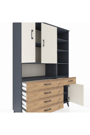 Hyperion Dolap 8 Raflı 5 Çekmeceli 3 Kapaklı 132x44x195 Antrasit-Aytaşı/Çam