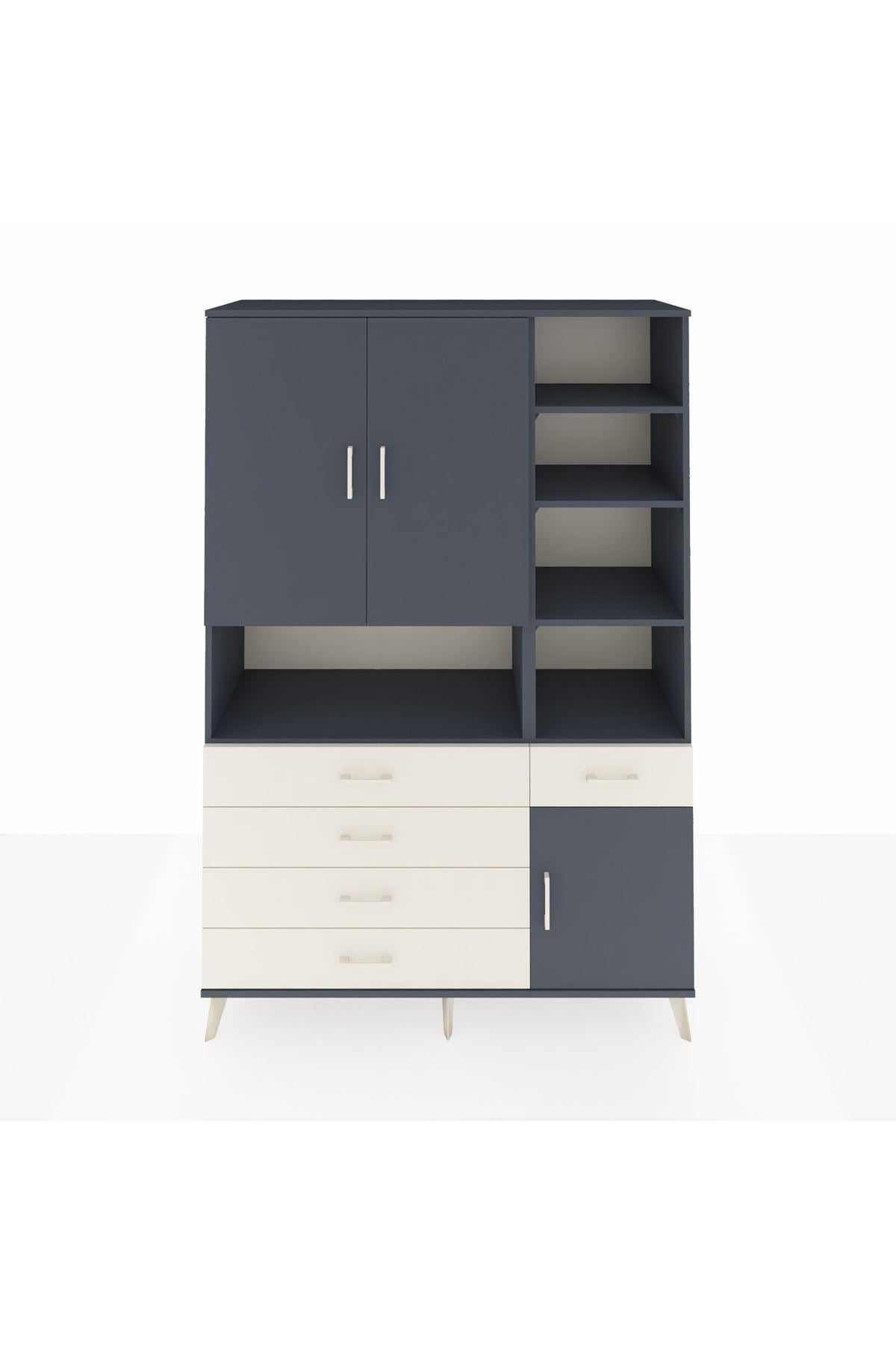 Hyperion Dolap 8 Raflı 5 Çekmeceli 3 Kapaklı 132x44x195 Antrasit-Antrasit/Aytaşı