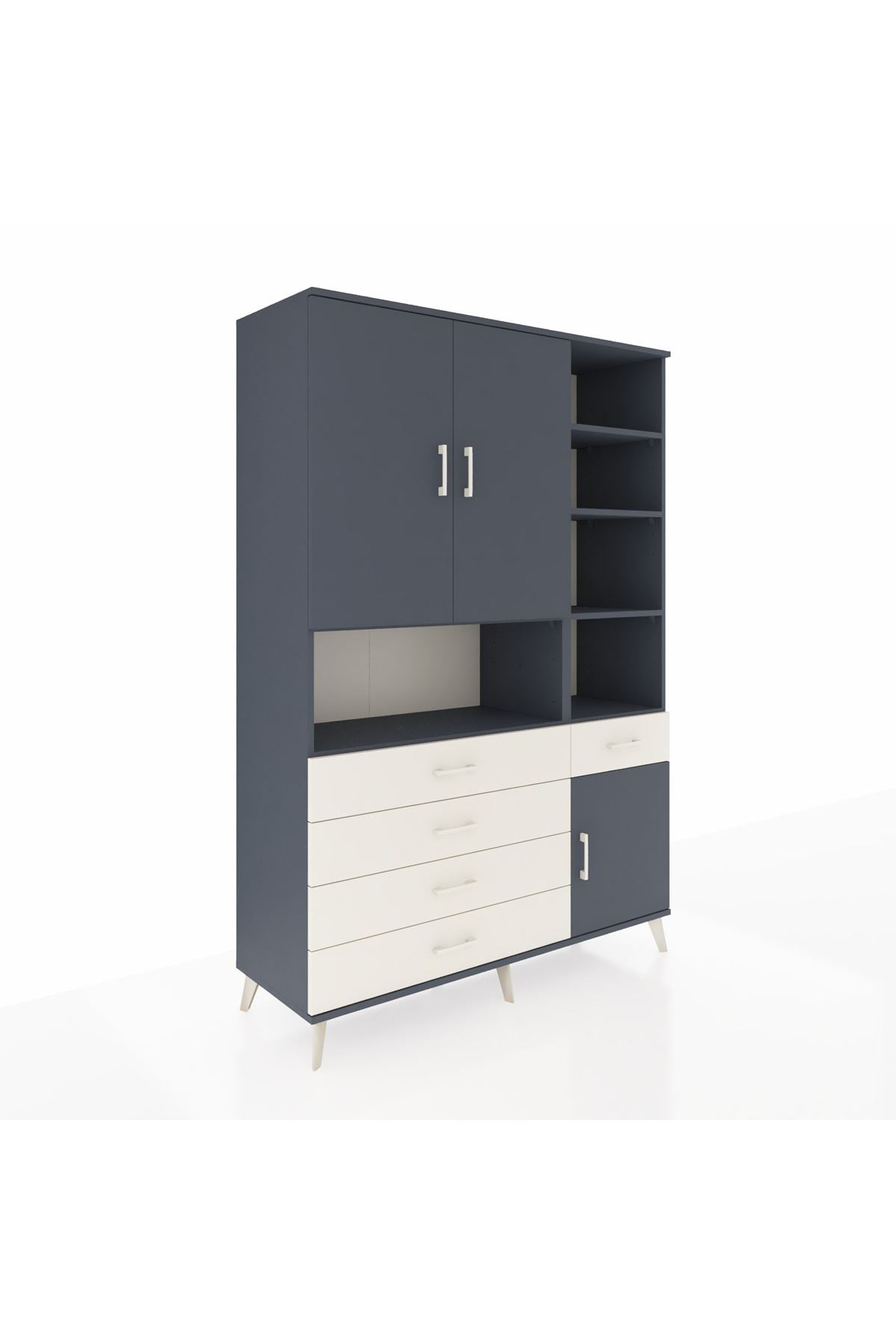 Hyperion Dolap 8 Raflı 5 Çekmeceli 3 Kapaklı 132x44x195 Antrasit-Antrasit/Aytaşı