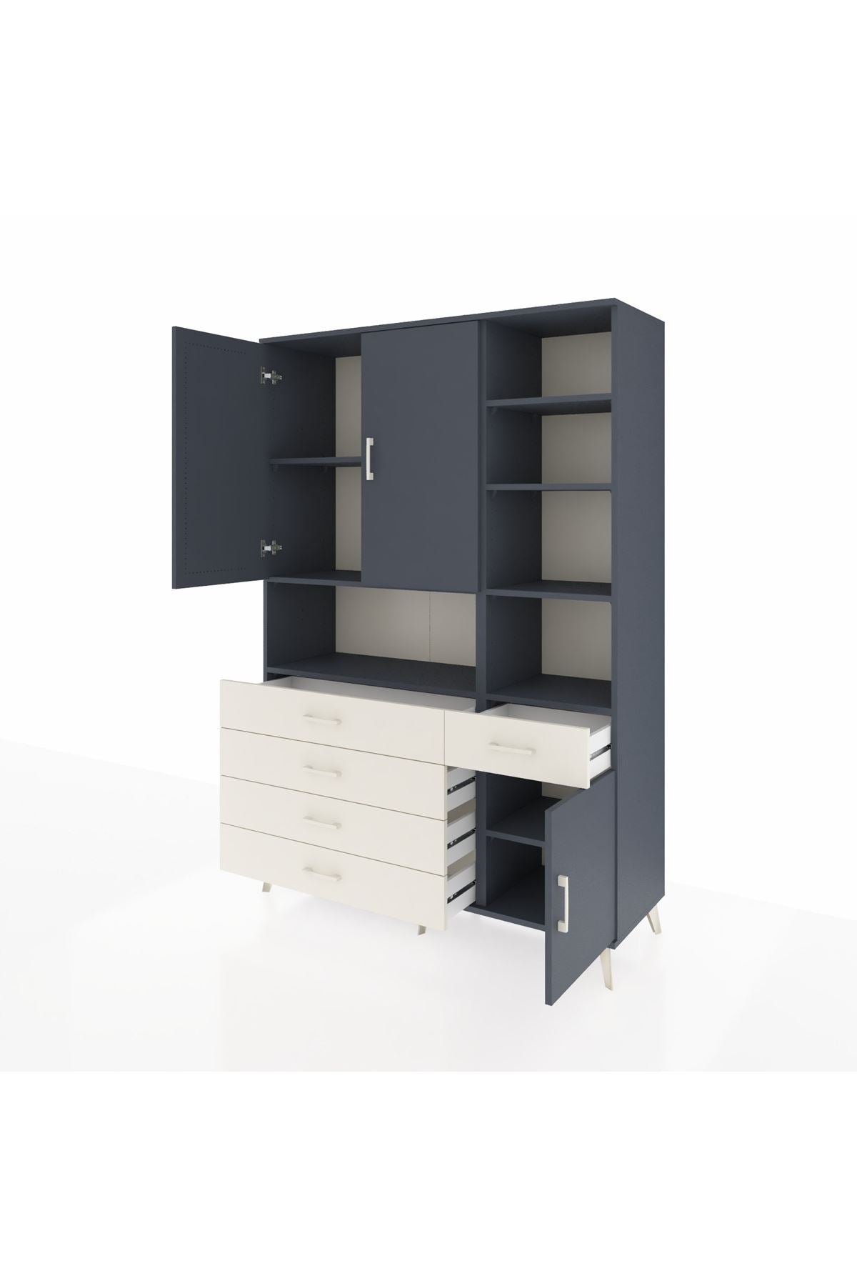 Hyperion Dolap 8 Raflı 5 Çekmeceli 3 Kapaklı 132x44x195 Antrasit-Antrasit/Aytaşı
