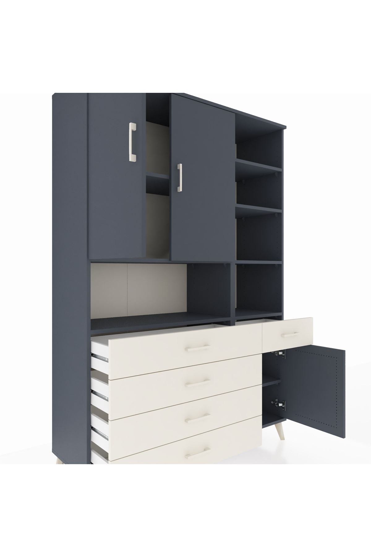 Hyperion Dolap 8 Raflı 5 Çekmeceli 3 Kapaklı 132x44x195 Antrasit-Antrasit/Aytaşı