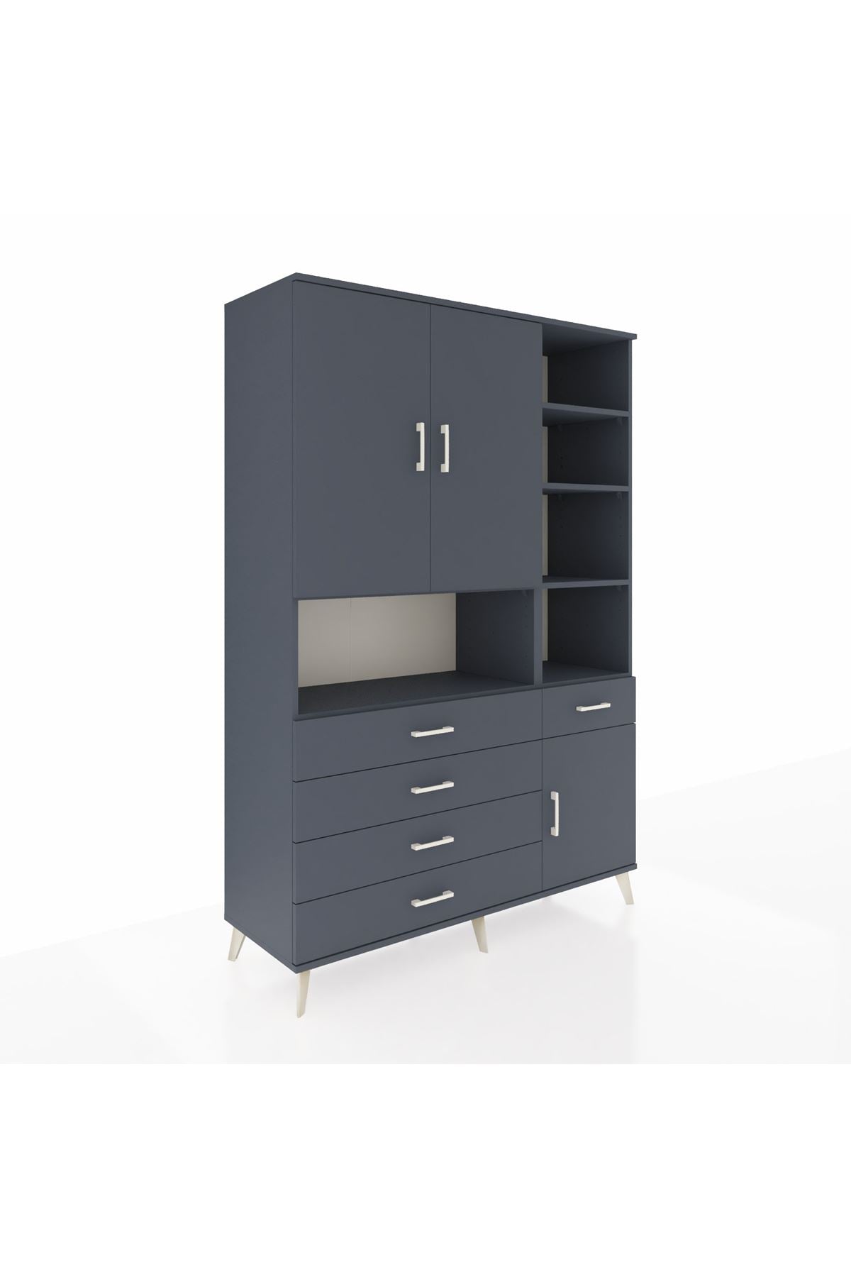 Hyperion Dolap 8 Raflı 5 Çekmeceli 3 Kapaklı 132x44x195 Antrasit-Antrasit/Antrasit