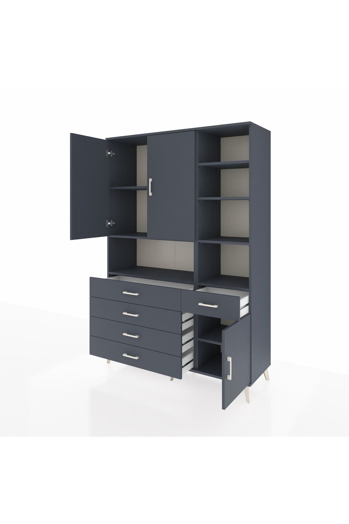 Hyperion Dolap 8 Raflı 5 Çekmeceli 3 Kapaklı 132x44x195 Antrasit-Antrasit/Antrasit