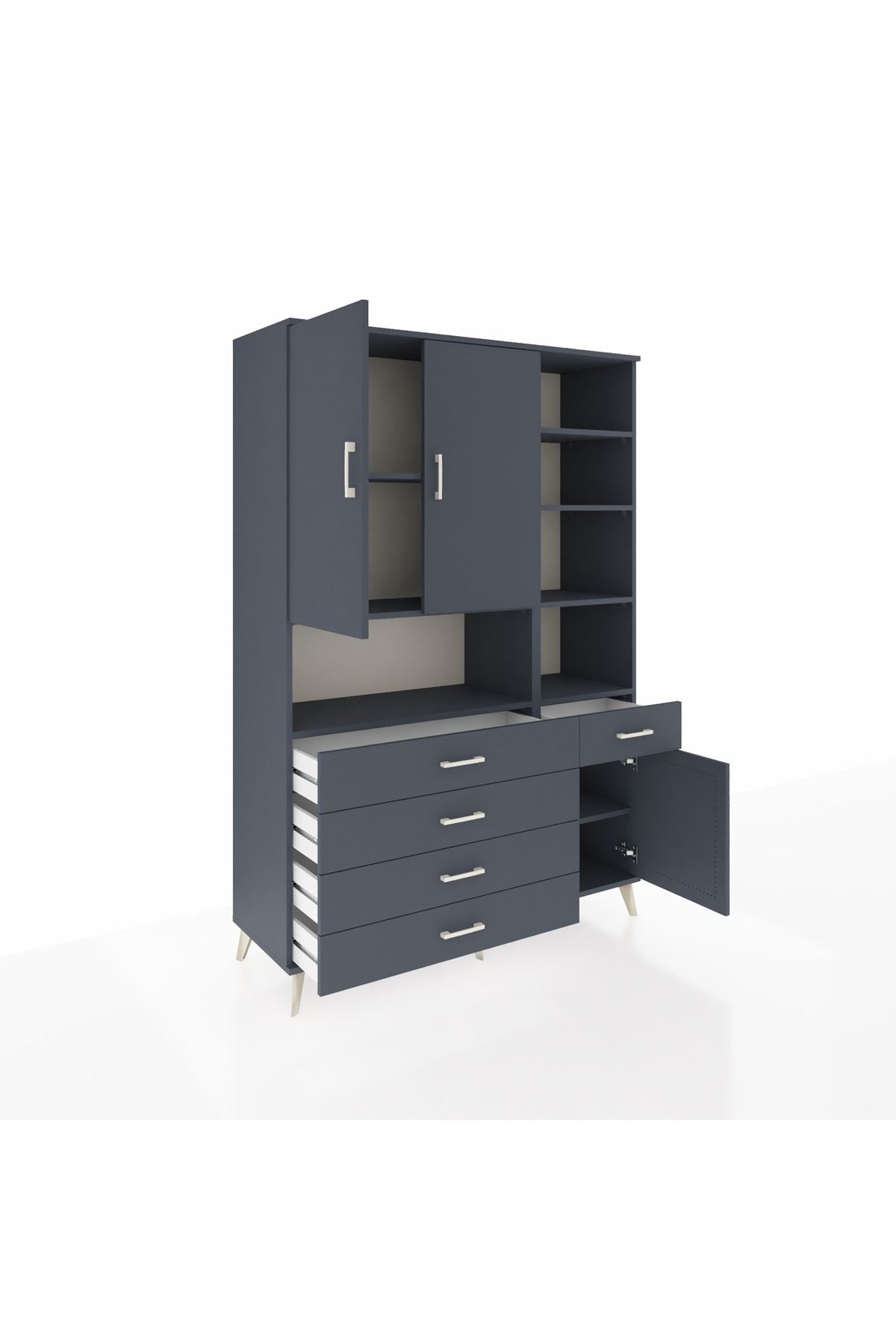 Hyperion Dolap 8 Raflı 5 Çekmeceli 3 Kapaklı 132x44x195 Antrasit-Antrasit/Antrasit