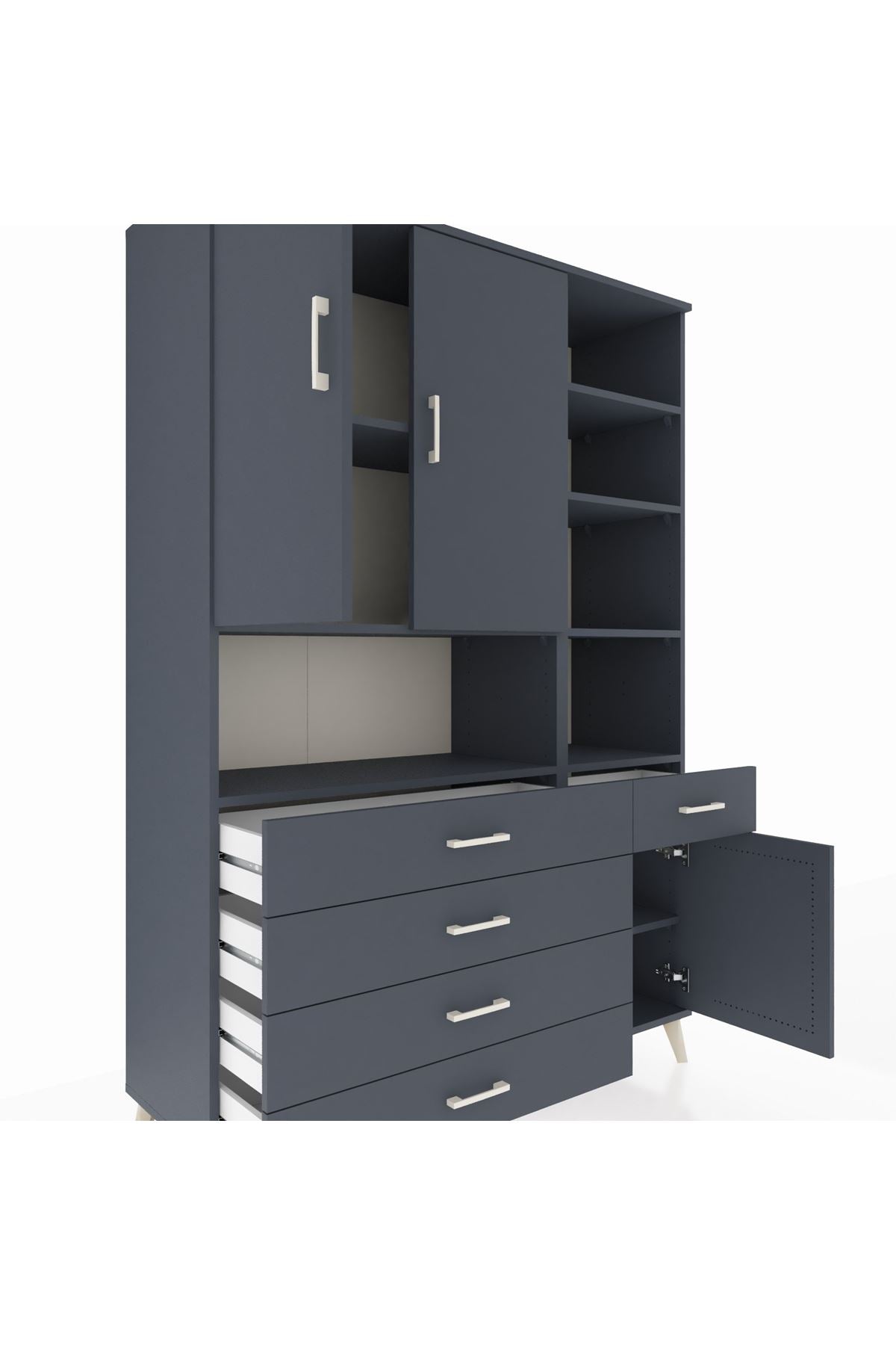 Hyperion Dolap 8 Raflı 5 Çekmeceli 3 Kapaklı 132x44x195 Antrasit-Antrasit/Antrasit