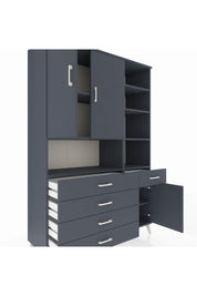 Hyperion Dolap 8 Raflı 5 Çekmeceli 3 Kapaklı 132x44x195 Antrasit-Antrasit/Antrasit