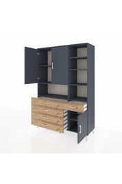 Hyperion Dolap 8 Raflı 5 Çekmeceli 3 Kapaklı 132x44x195 Antrasit-Antrasit/Çam