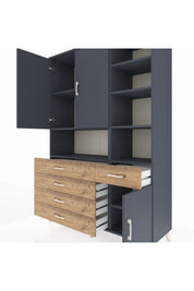 Hyperion Dolap 8 Raflı 5 Çekmeceli 3 Kapaklı 132x44x195 Antrasit-Antrasit/Çam