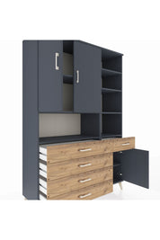 Hyperion Dolap 8 Raflı 5 Çekmeceli 3 Kapaklı 132x44x195 Antrasit-Antrasit/Çam
