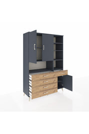 Hyperion Dolap 8 Raflı 5 Çekmeceli 3 Kapaklı 132x44x195 Antrasit-Antrasit/Çam