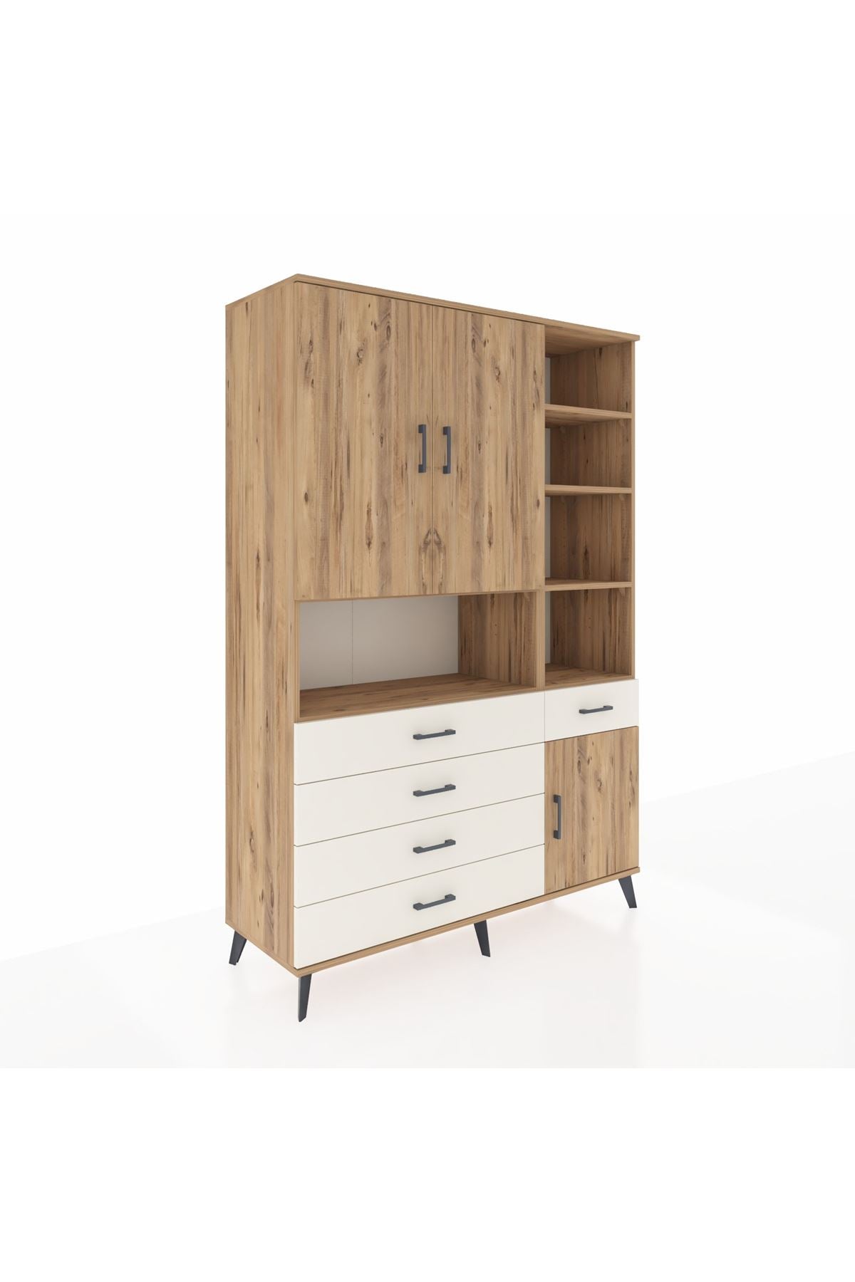 Hyperion Dolap 8 Raflı 5 Çekmeceli 3 Kapaklı 132x44x195 Çam-Çam/Aytaşı