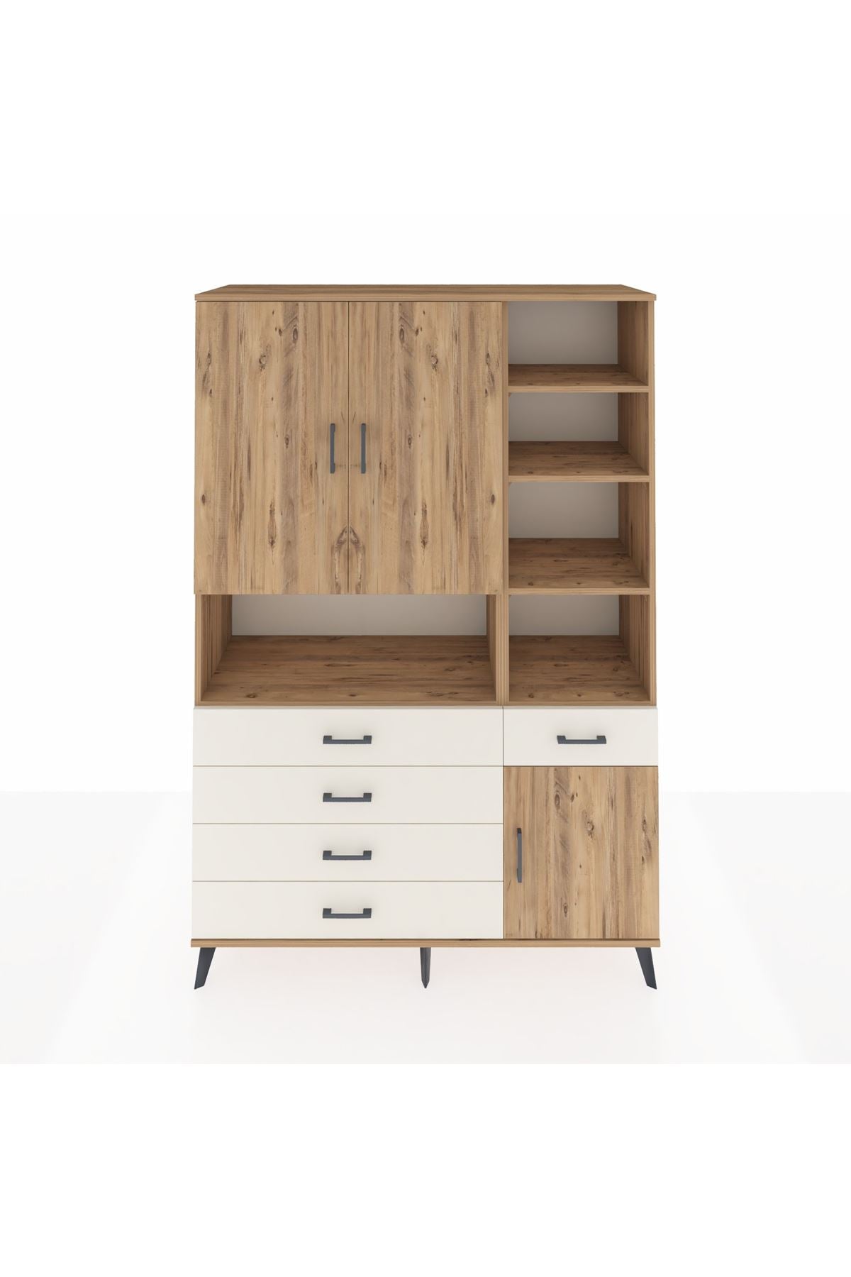 Hyperion Dolap 8 Raflı 5 Çekmeceli 3 Kapaklı 132x44x195 Çam-Çam/Aytaşı