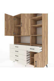 Hyperion Dolap 8 Raflı 5 Çekmeceli 3 Kapaklı 132x44x195 Çam-Çam/Aytaşı