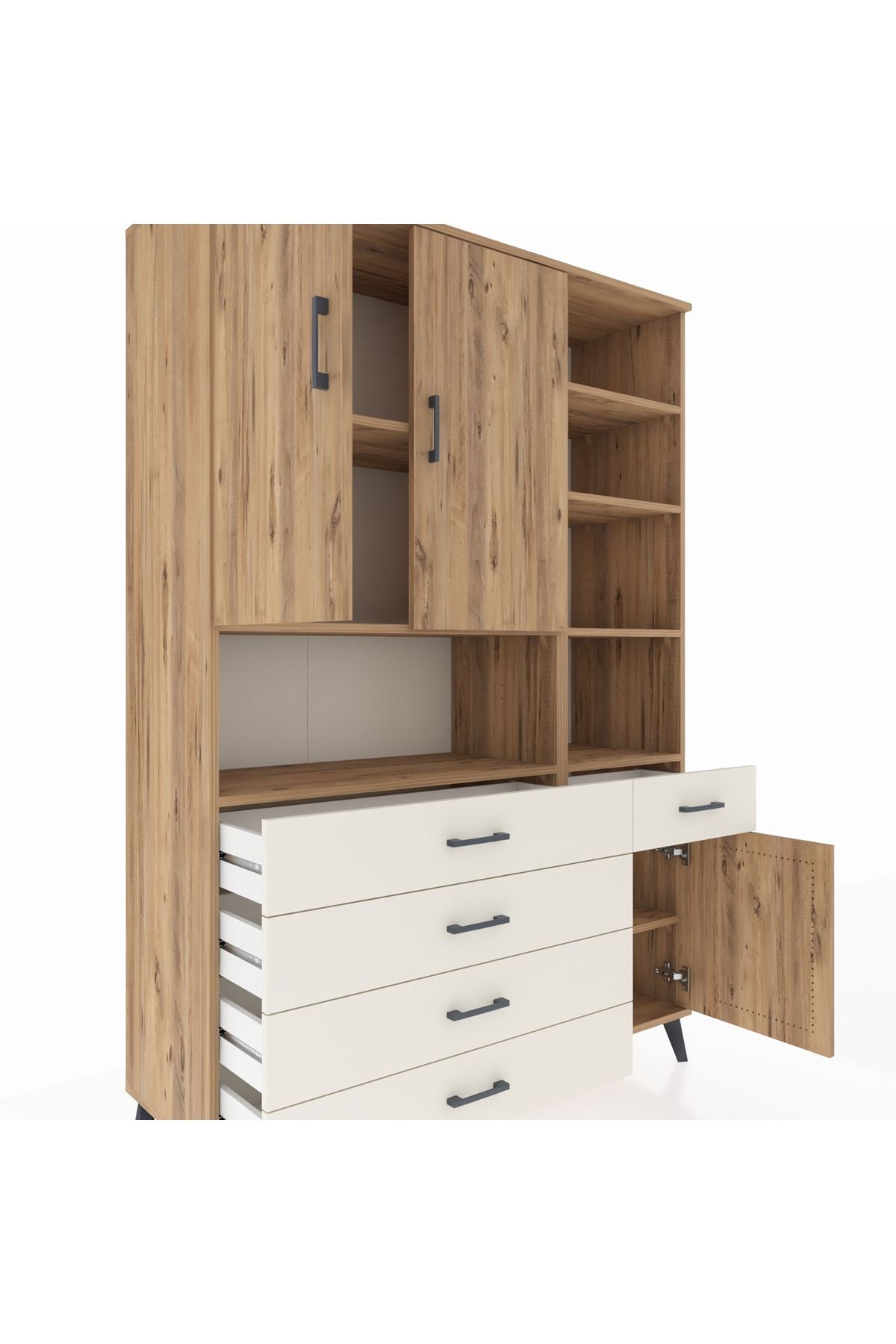 Hyperion Dolap 8 Raflı 5 Çekmeceli 3 Kapaklı 132x44x195 Çam-Çam/Aytaşı