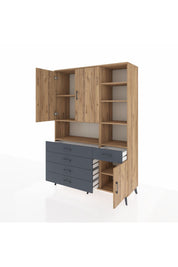 Hyperion Dolap 8 Raflı 5 Çekmeceli 3 Kapaklı 132x44x195 Çam-Çam/Antrasit