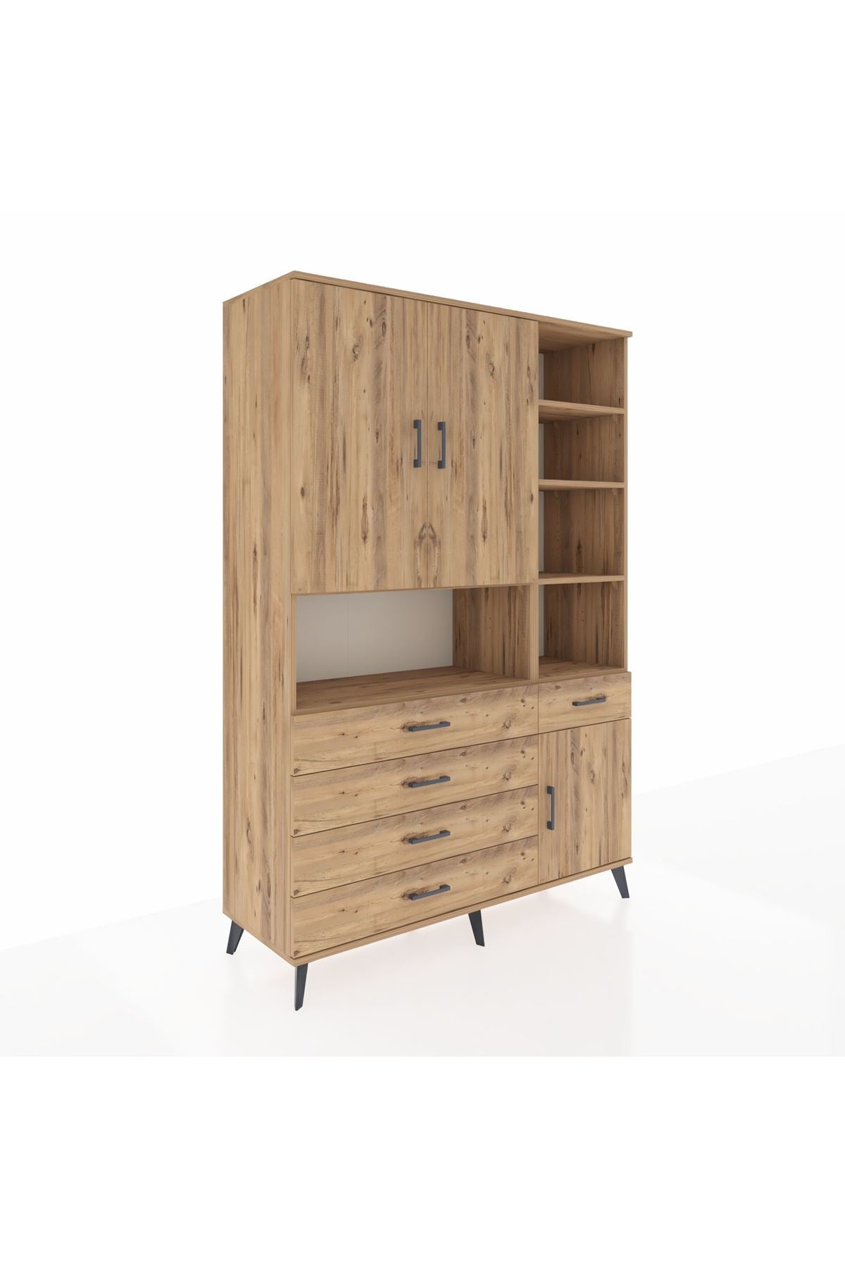 Hyperion Dolap 8 Raflı 5 Çekmeceli 3 Kapaklı 132x44x195 Çam-Çam/Çam