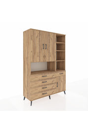 Hyperion Dolap 8 Raflı 5 Çekmeceli 3 Kapaklı 132x44x195 Çam-Çam/Çam