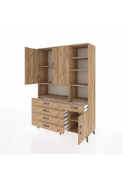 Hyperion Dolap 8 Raflı 5 Çekmeceli 3 Kapaklı 132x44x195 Çam-Çam/Çam