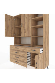 Hyperion Dolap 8 Raflı 5 Çekmeceli 3 Kapaklı 132x44x195 Çam-Çam/Çam