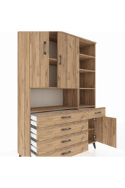 Hyperion Dolap 8 Raflı 5 Çekmeceli 3 Kapaklı 132x44x195 Çam-Çam/Çam