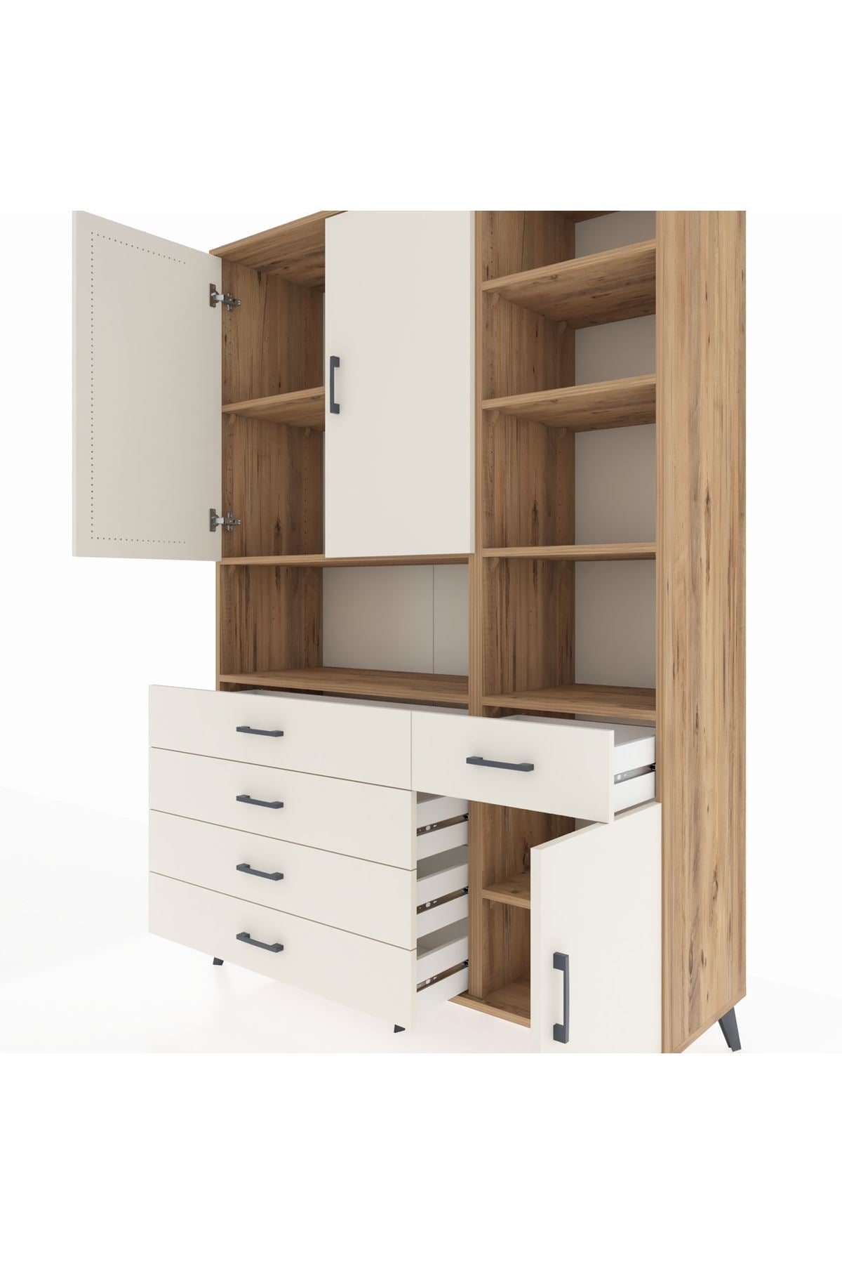 Hyperion Dolap 8 Raflı 5 Çekmeceli 3 Kapaklı 132x44x195 Çam-Aytaşı/Aytaşı