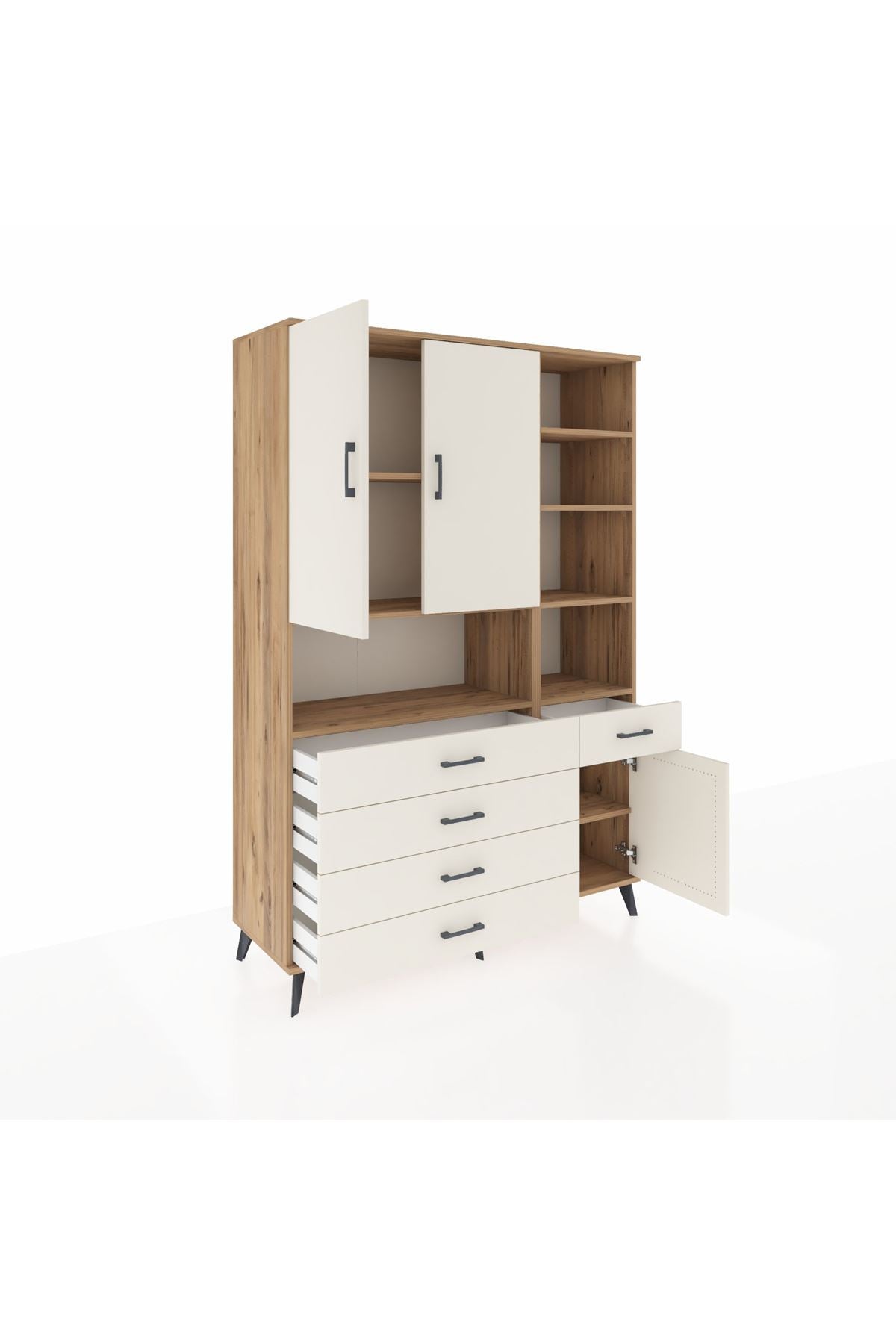 Hyperion Dolap 8 Raflı 5 Çekmeceli 3 Kapaklı 132x44x195 Çam-Aytaşı/Aytaşı