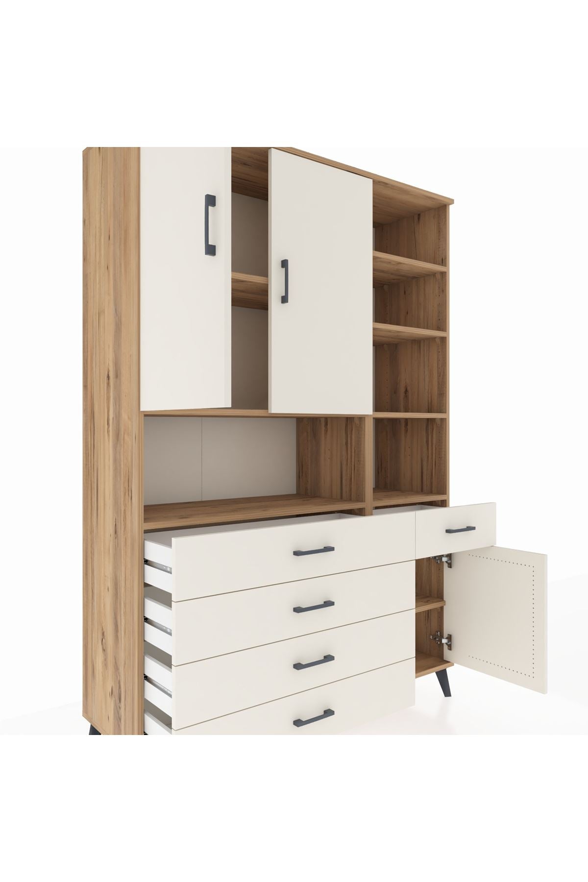 Hyperion Dolap 8 Raflı 5 Çekmeceli 3 Kapaklı 132x44x195 Çam-Aytaşı/Aytaşı