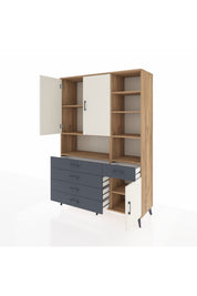 Hyperion Dolap 8 Raflı 5 Çekmeceli 3 Kapaklı 132x44x195 Çam-Aytaşı/Antrasit